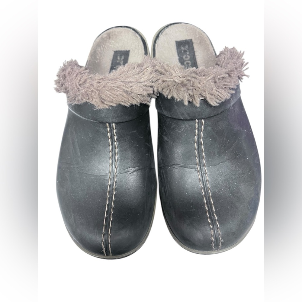 Crocs Cobbler Size 7 W Black Rubber Clogs Slides Slip On Shoes Faux Fur Lined - Picture 3 of 6